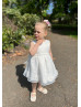 Ivory Organza Knee Length Cute Flower Girl Dress